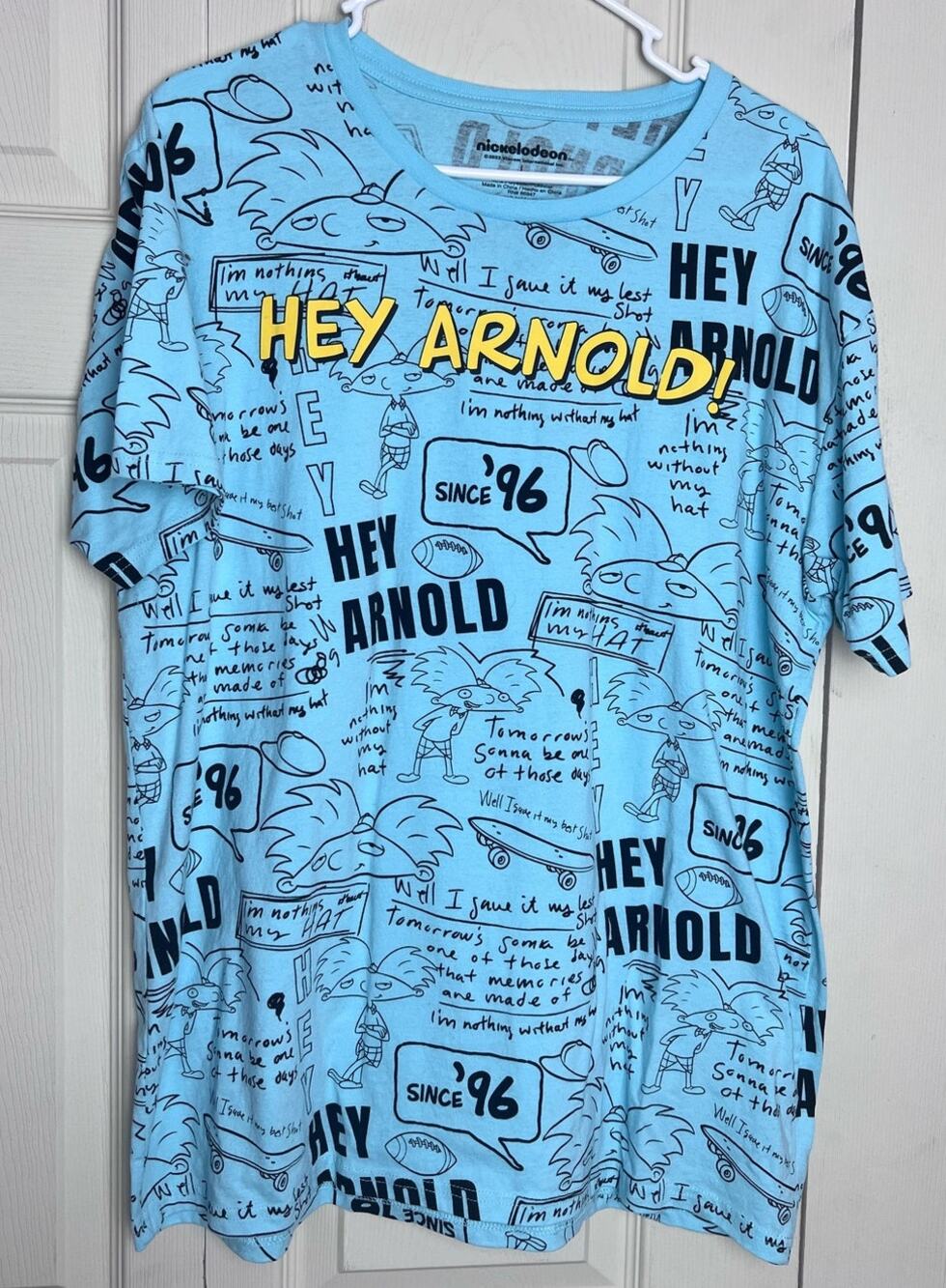 Nickelodeon Hey Arnold All Over Print T-Shirt Short Sleeve Blue Shirt Size L